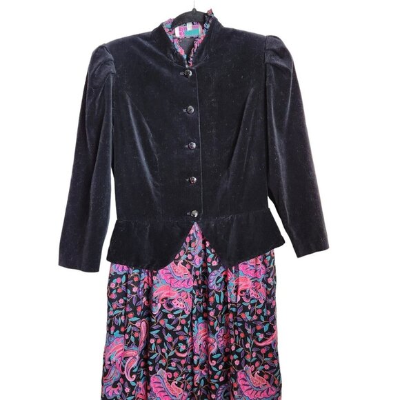 Jane Schaffhausen belle france dress Women's 10 Velvet‎ Black - Picture 2 of 12